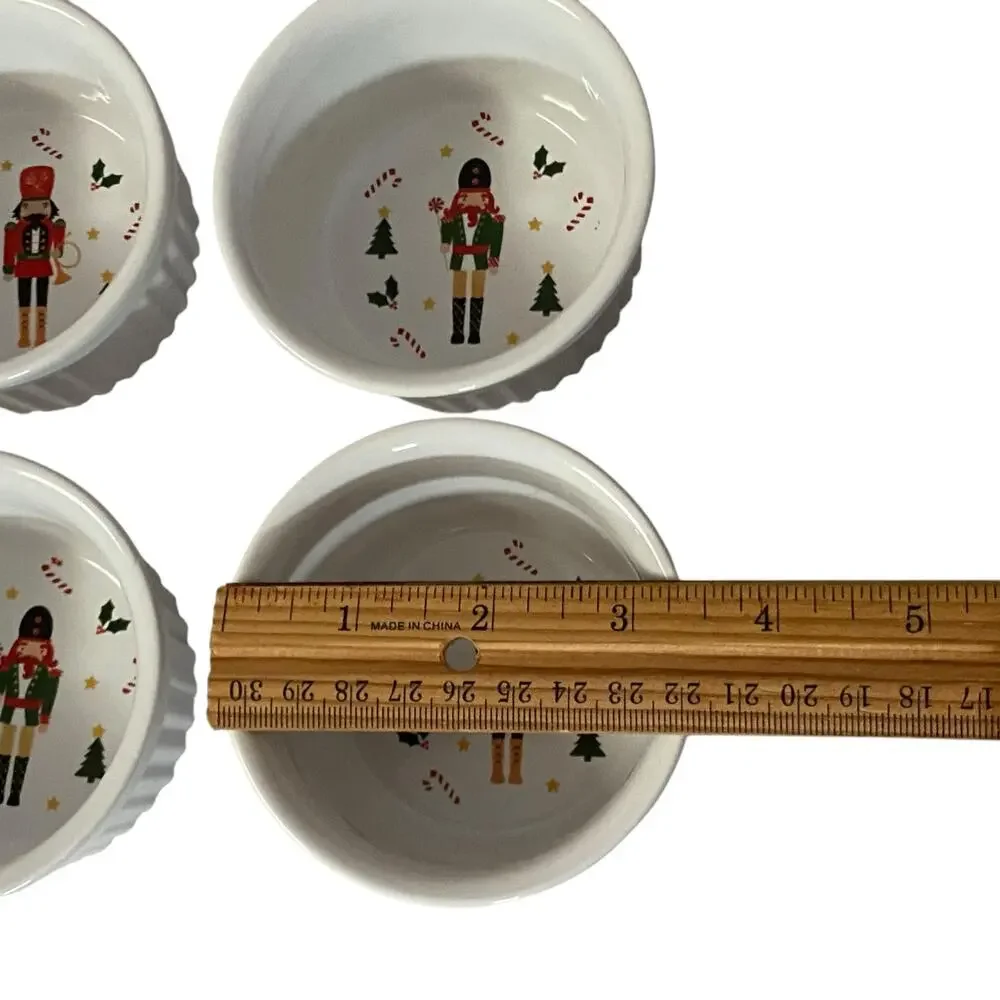 Holiday Style Nutcracker Christmas Ramekins Ceramic 3.5in NWT Set of 6 Bakeware